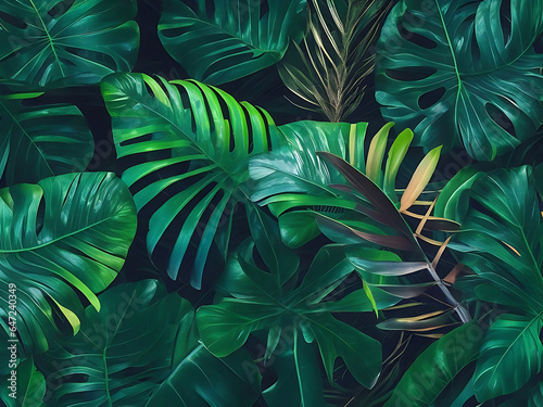 Tropical leaf forest glow in the dark background AI Generated