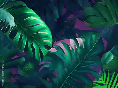 Tropical leaf forest glow in the dark background AI Generated
