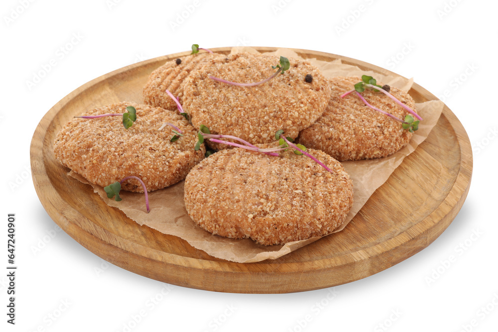 Fototapeta premium Vegan cutlets with breadcrumbs isolated on white