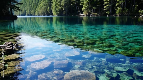 The landscape of 'Kaminokoike,' a renowned pond celebrated for its crystal-clear waters and the mesmerizing azure radiance of its lakebed, situated within the tourist region