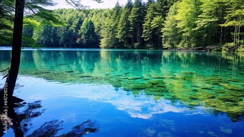 The landscape of 'Kaminokoike,' a renowned pond celebrated for its crystal-clear waters and the mesmerizing azure radiance of its lakebed, situated within the tourist region © Chingiz