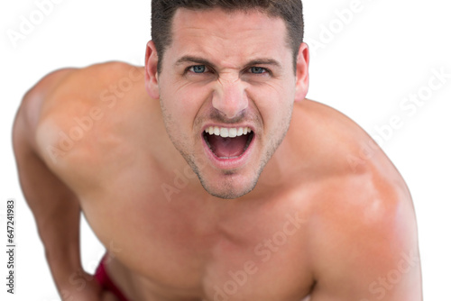 Digital png photo of fit caucasian male athlete shouting on transparent background