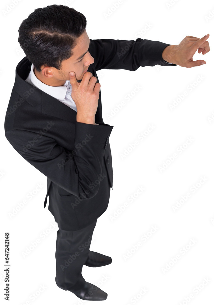 Digital png photo of biracial businessman pointing on transparent background Digital png photo of biracial businessman pointing on transparent background