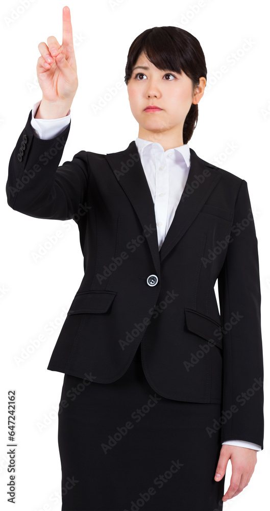 Digital png photo of asian businesswoman pointing photo on transparent background Digital png photo of asian businesswoman pointing photo on transparent background