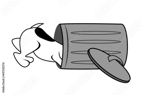 Dog looking into trash can