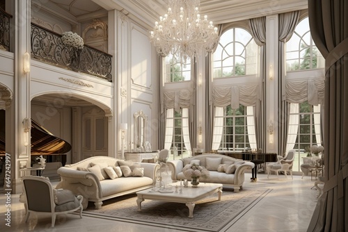 Elegant house interior with a lavish living room design. Generative AI © Phoenix