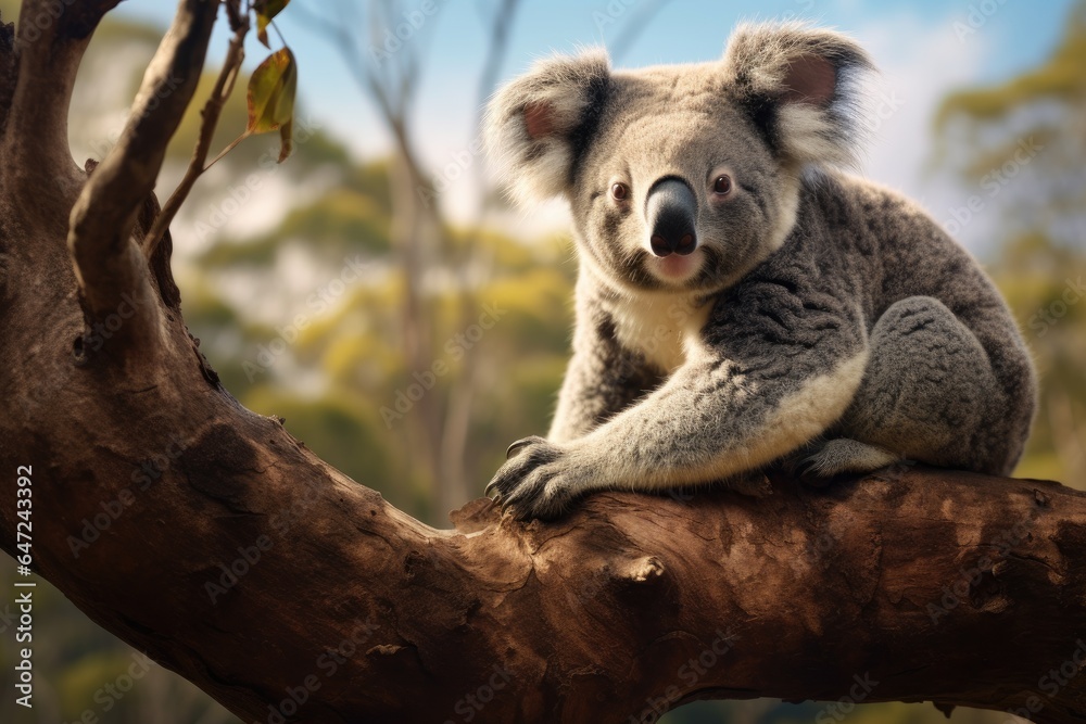 Fototapeta premium A koala sits on a tree branch