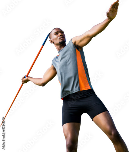 Fotografía Digital png photo of african american male athlete throwing javelin on transpare