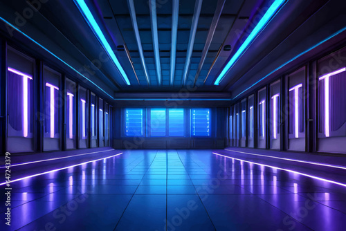 Background with neon room in purple tones