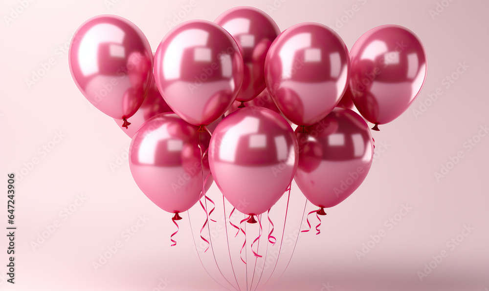 Pink festive balloons on a pink background.
