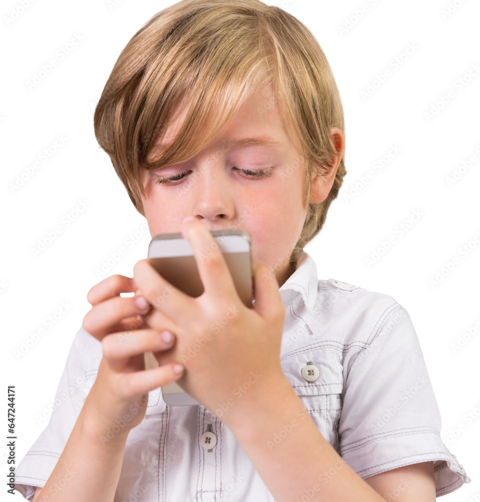 Digital png photo of caucasian boy using smartphone on transparent background Digital png photo of caucasian boy using smartphone on transparent background