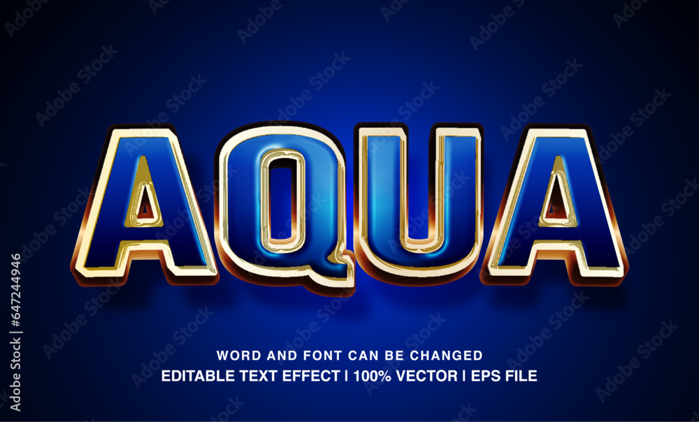Aqua editable text effect template, 3d bold blue glossy metal luxury typeface, premium vector