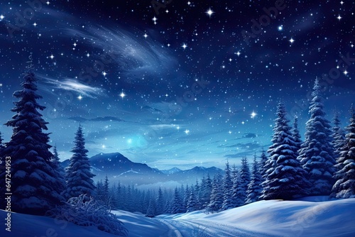A snowy landscape with trees and stars © Tymofii