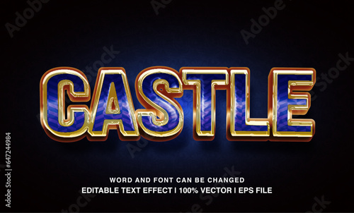 Castle editable text effect template  3d bold blue glossy metal luxury typeface  premium vector