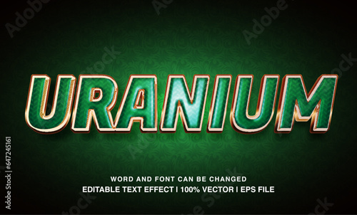 Uranium editable text effect template  3d bold green glossy metal luxury typeface  premium vector