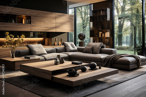 Modern style living room with large window and luxury furniture © staras