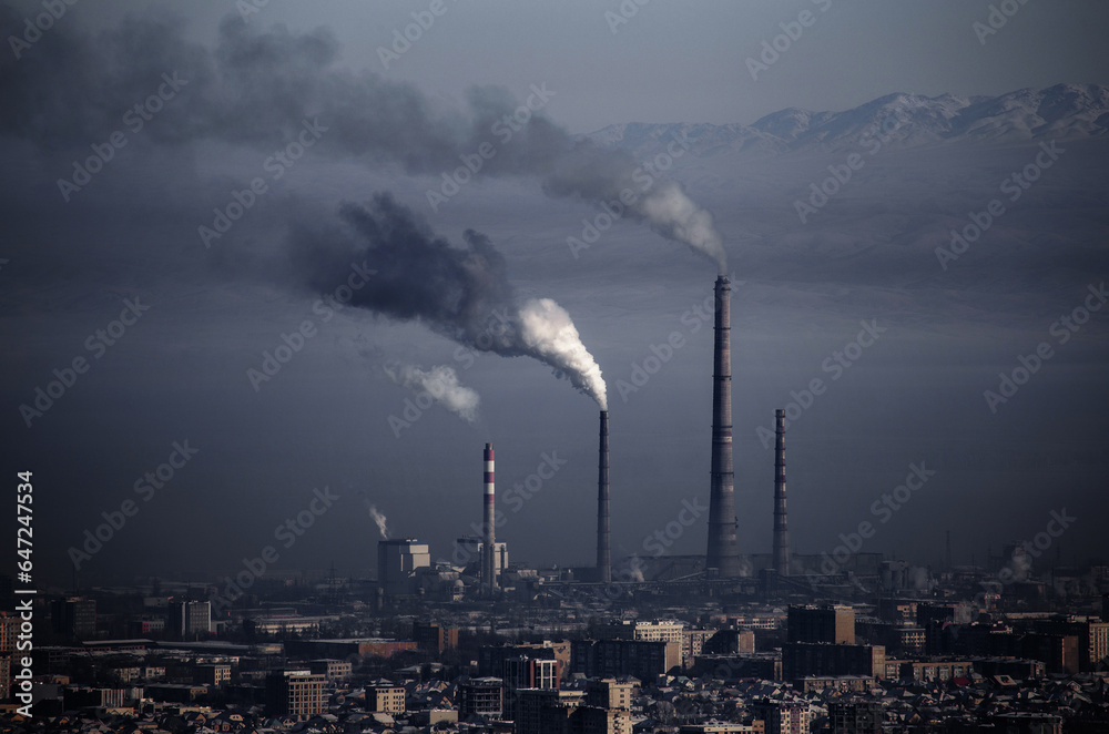 power plant smoke smog emissions bad ecology aerial photography