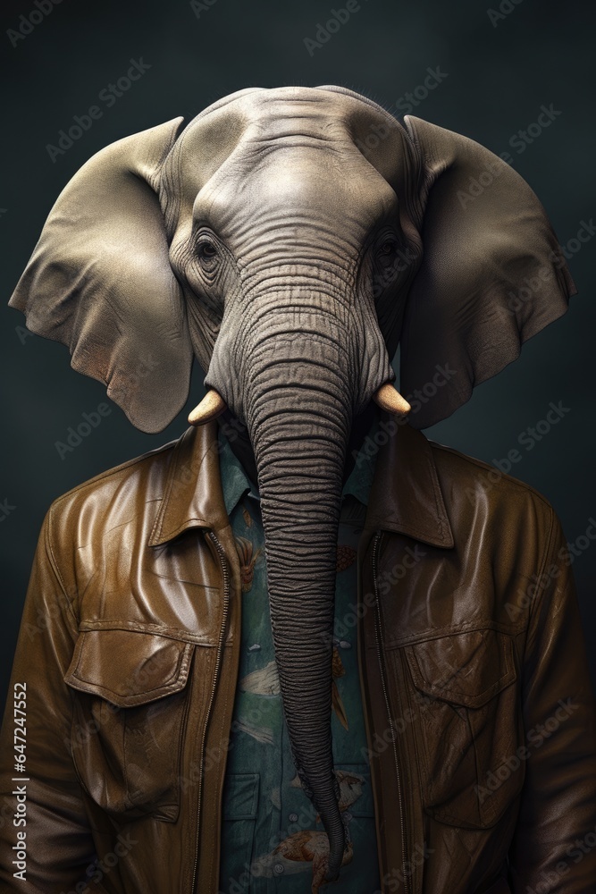 Elephant wearing jacket portrait