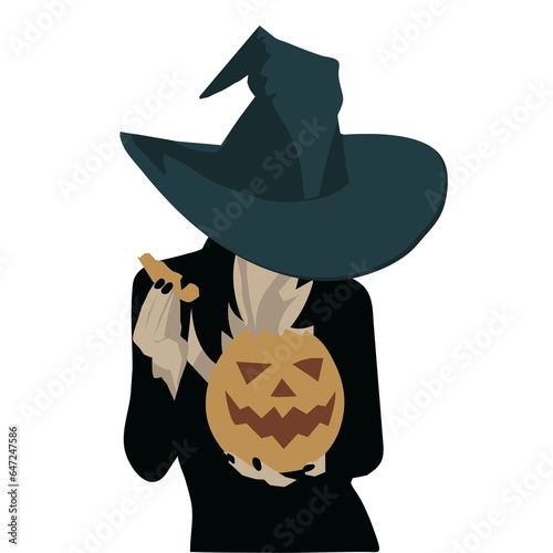 Witch and pumpkin in simple flat style