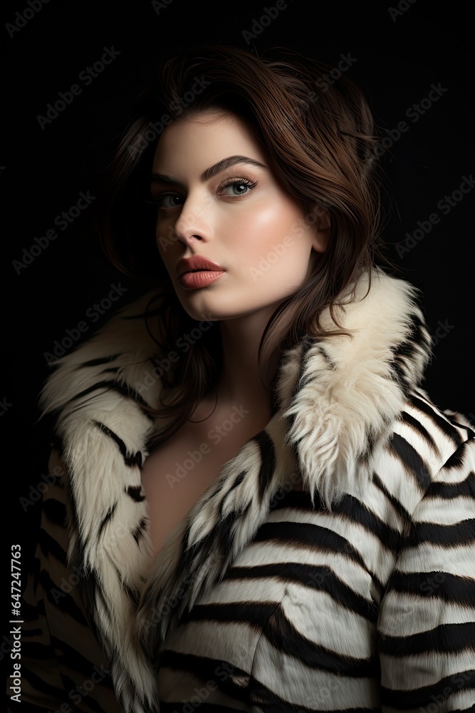 Female portrait in zebra coat Female portrait in zebra coat