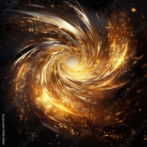 Explosion and swirl of gold sparkles