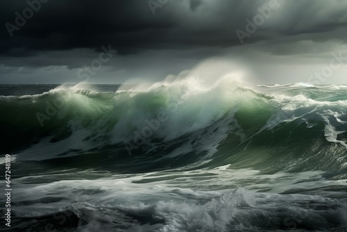 Intense tempest with massive, menacing waves. Generative AI