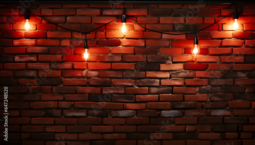 An ambient and cozy illuminated brick wall background, adorned with warm, inviting lights. Perfect for adding a touch of charm to any background.