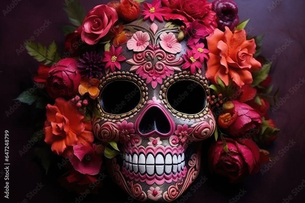 Mexican katrina skull mask decorated
