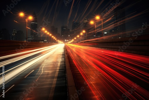 Moving car lights on highway at night long