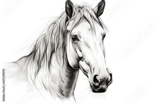 Realistic horse head drawing on white