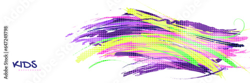 Kids Background with Colorful Brushstrokes Illustration. Sport Banner. Scratch and Texture Elements For Design
