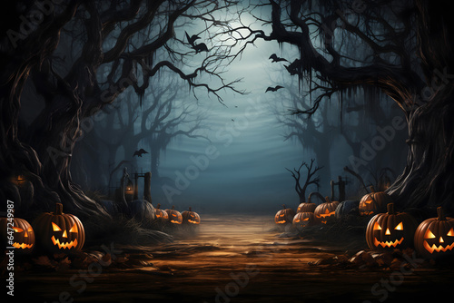 Fotografia, Obraz scary spooky halloween season, monster skull and crossbones halloween witch with