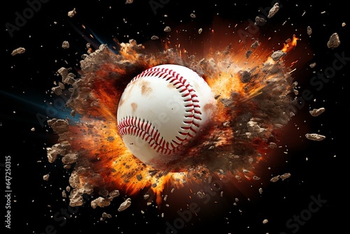 Composite image of a baseball exploding. Generative AI