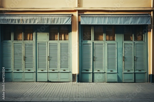 Closed shutters on store and office windows. Generative AI