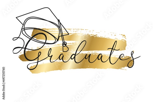 Hand drawn continuous line education academic hat on white background. Template graduation design, high school or college congratulation graduate, yearbook. Vector illustration