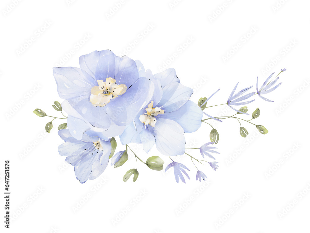 Watercolor delphinium floral bouquet png, elegant wedding arrangement ...
