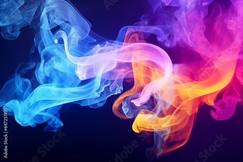 Abstract colorful smoke cloud design on a dark background. Generative AI