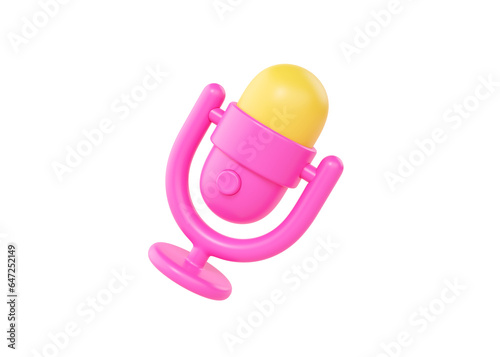 3d mic icon for podcast, music microphone render using on radio or live interview. Cute speaker for vocal and broadcast