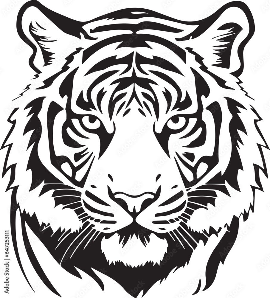 Tiger Black And White, Vector Template for Cutting and Printing