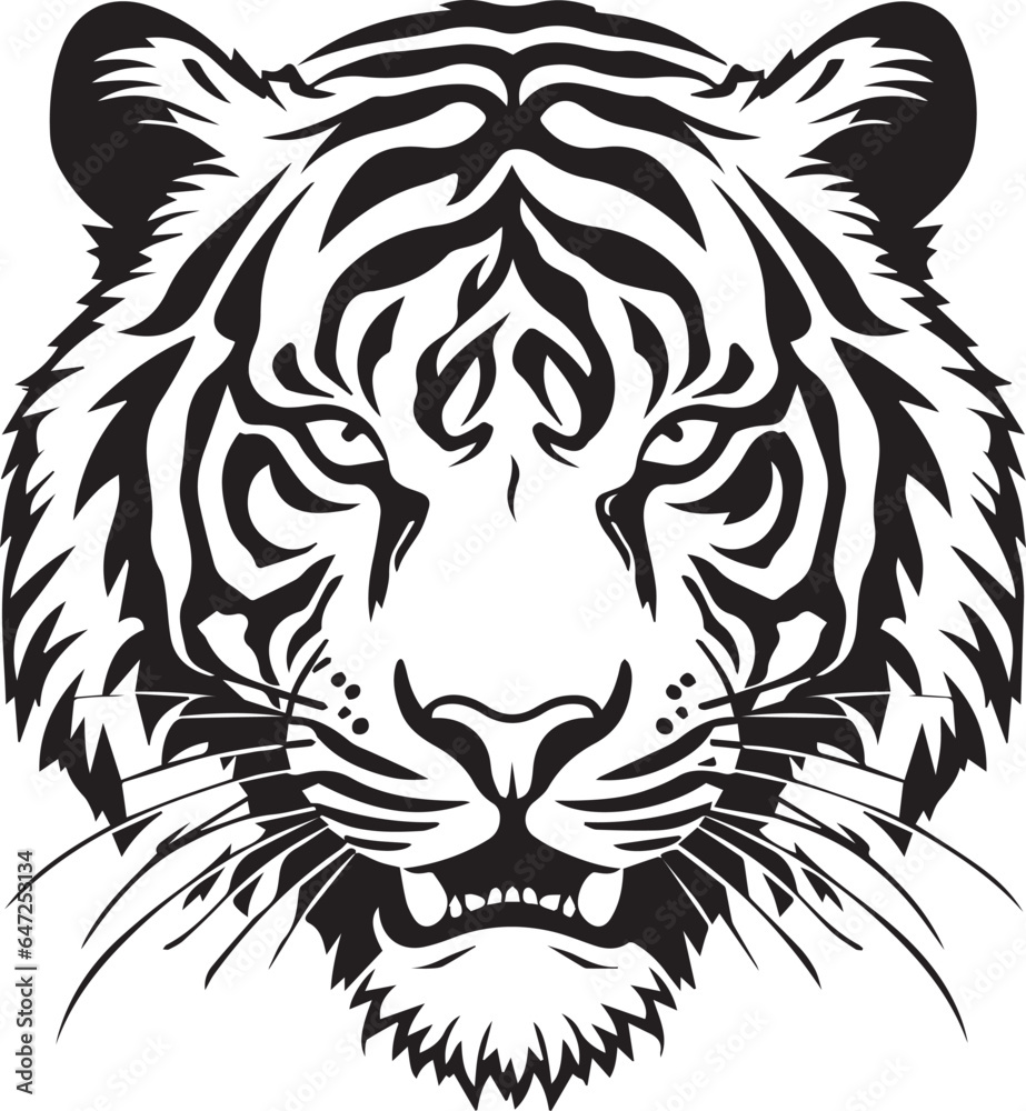 Tiger Black And White, Vector Template for Cutting and Printing