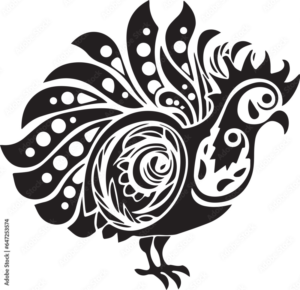 Obraz premium Chicken Black And White, Vector Template for Cutting and Printing