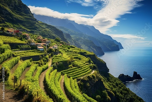 Witness the mesmerizing charm of Madeira, admiring the panoramic vista from Sao Cristovao in Boaventura. Discover Portugal's natural wonders. Generative AI photo