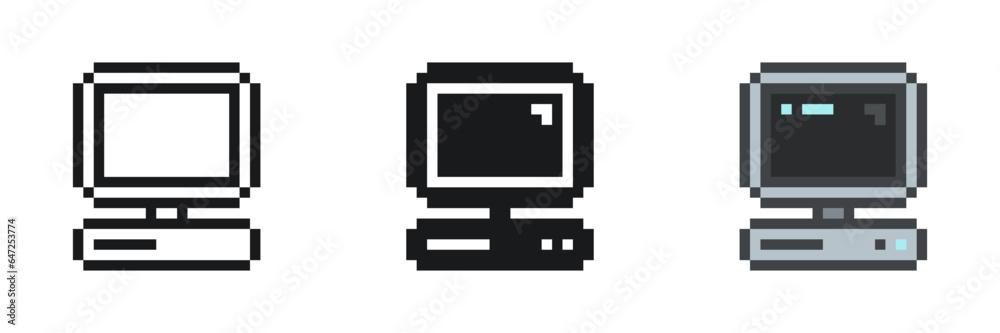 Pixel Art Style Retro Slim Computer Icon Set Pixel Art Style Retro Slim Computer Icon Set