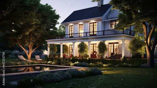 3d model of a country home, with the lawns and flowers