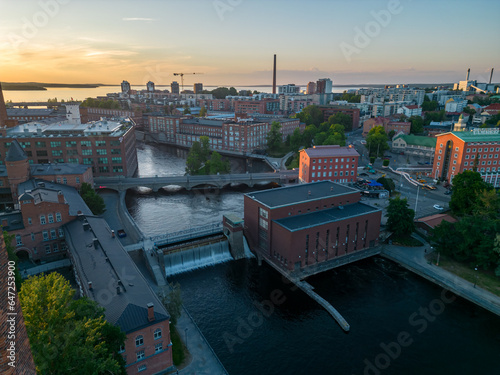Aerial view of Tammerkoski rapids in Tampere, Finland