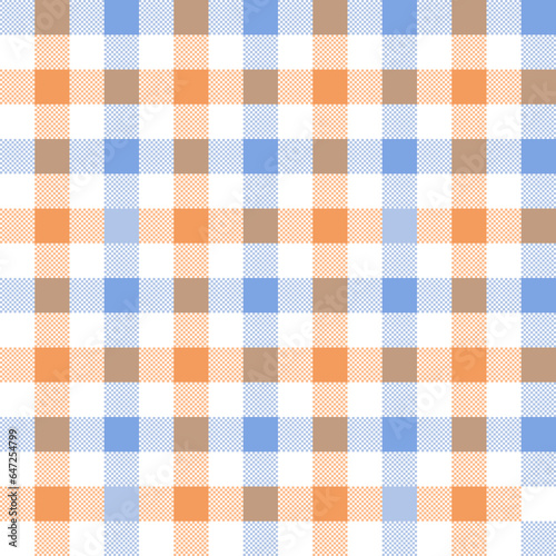 Seamless plaid check patten in blue and orange. geometric plaid vector pattern design.