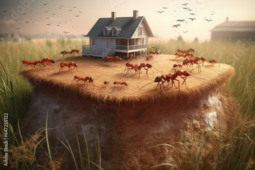 Conceptual depiction of fire ant pest control at home. Generative AI
