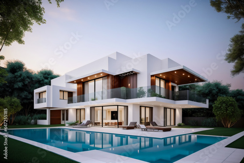 luxurious modern house with elegant garden lighting © Fernandha theori