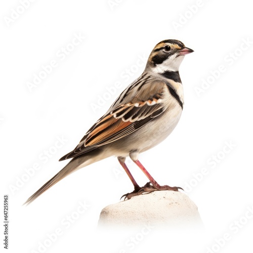 Lark sparrow bird isolated on white background.