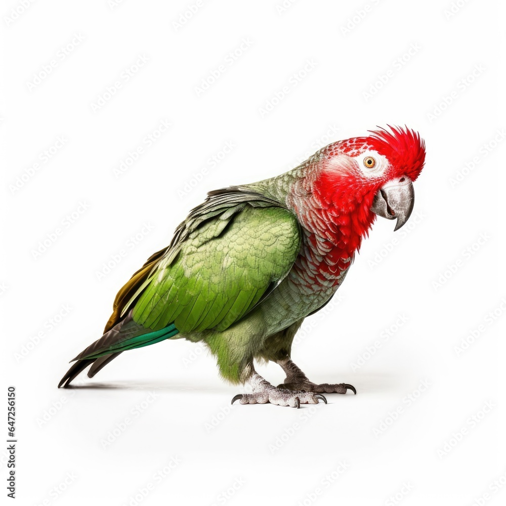 Red-crowned parrot bird isolated on white background.